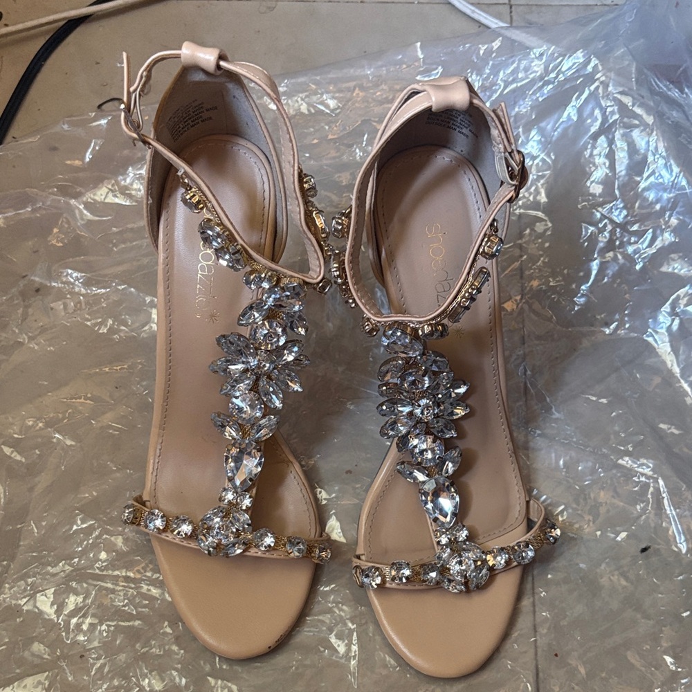 Dazzling Beige Embellished Sandals